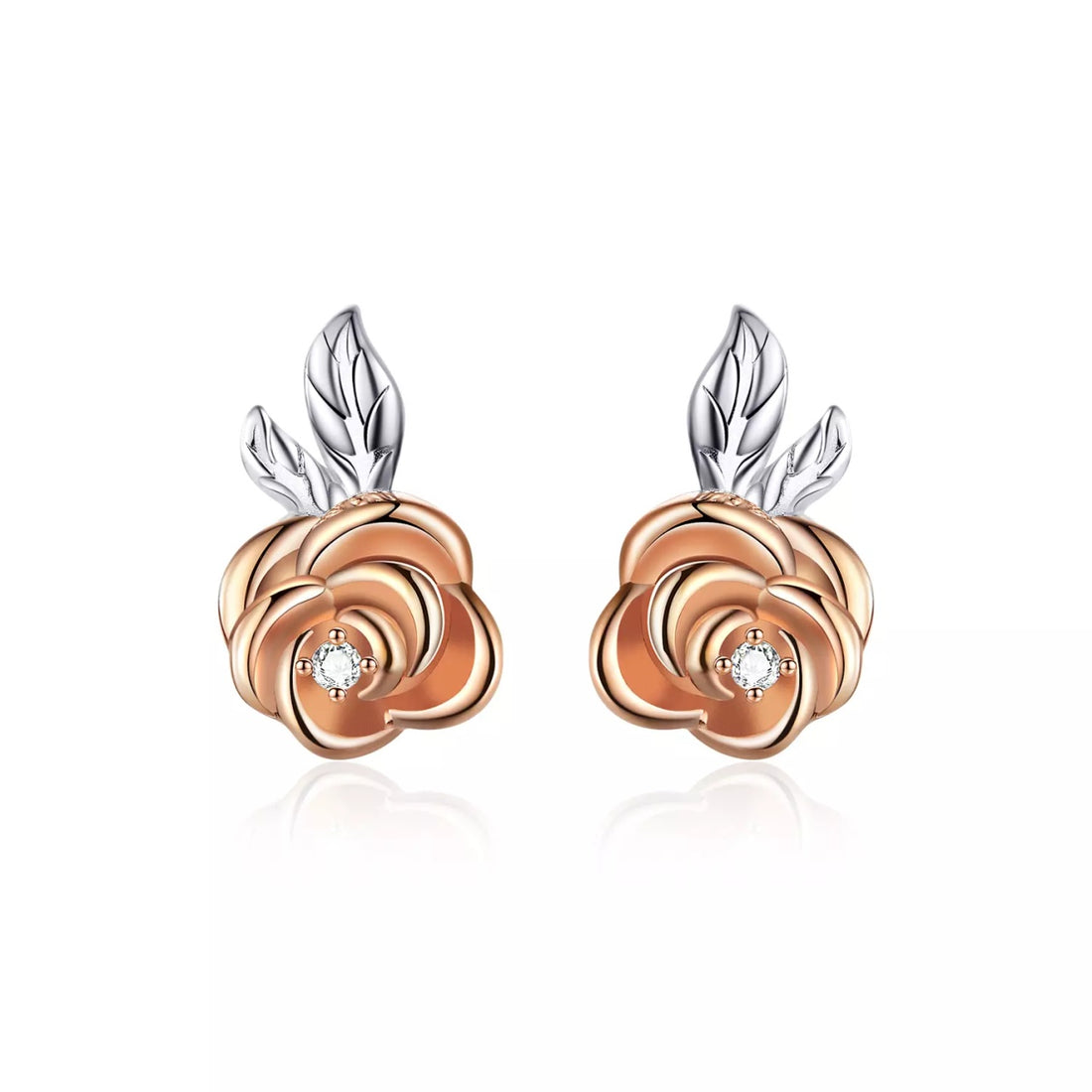 Cercei din argint Rose Gold Little Flower, Argint 925, Pentru Femei