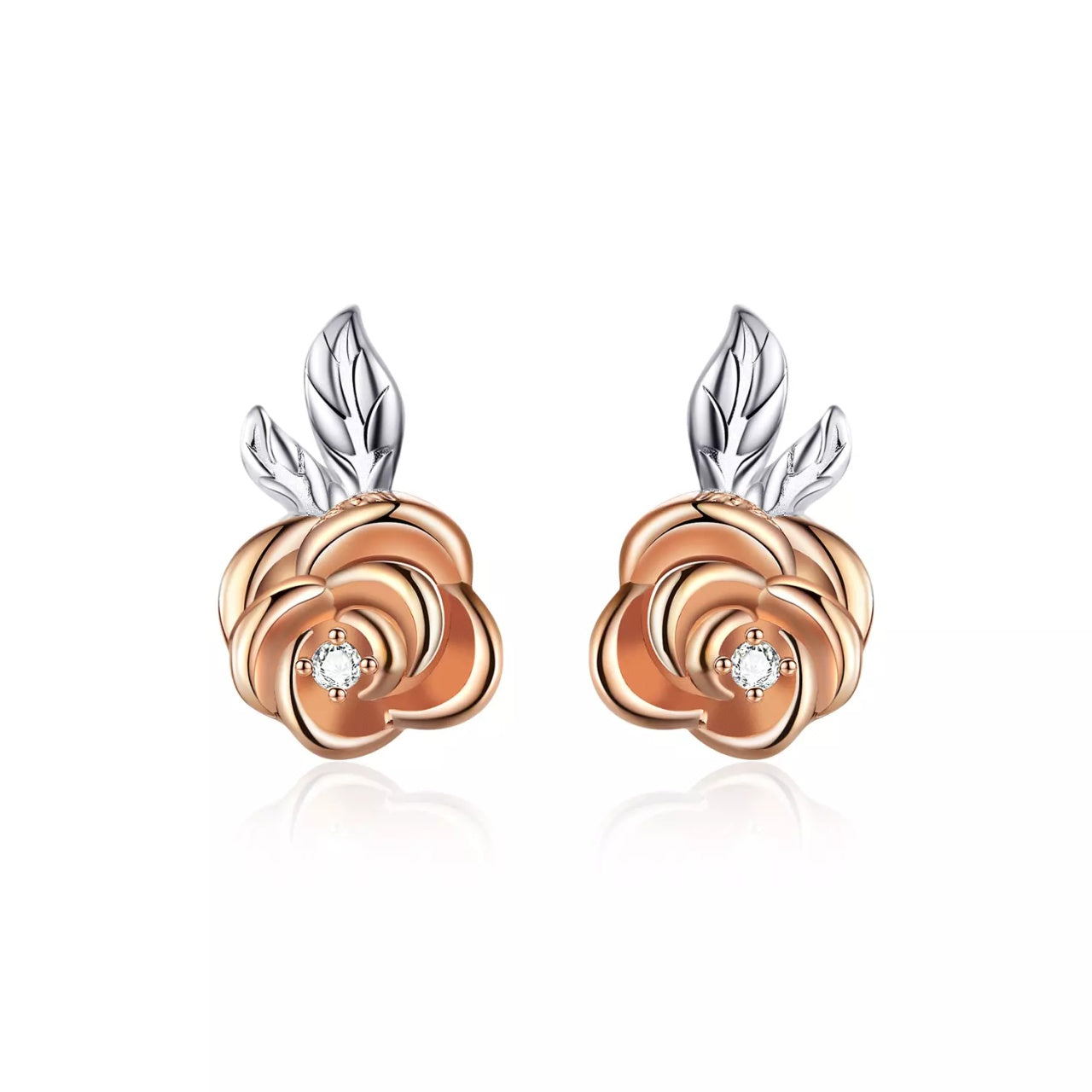 Cercei din argint Rose Gold Little Flower, Argint 925, Pentru Femei
