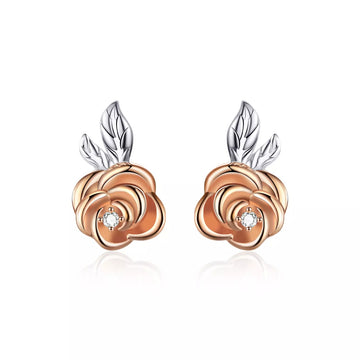 Cercei din argint Rose Gold Little Flower, Argint 925, Pentru Femei