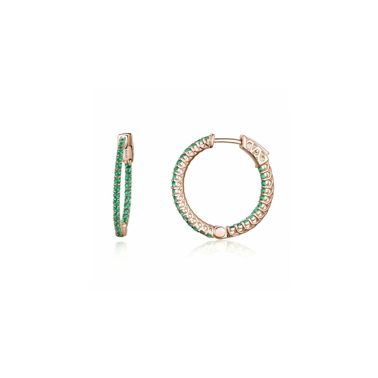 Cercei din argint Rose Gold Round Green Circle, Argint 925, Pentru Femei