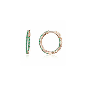 Cercei din argint Rose Gold Round Green Circle, Argint 925, Pentru Femei