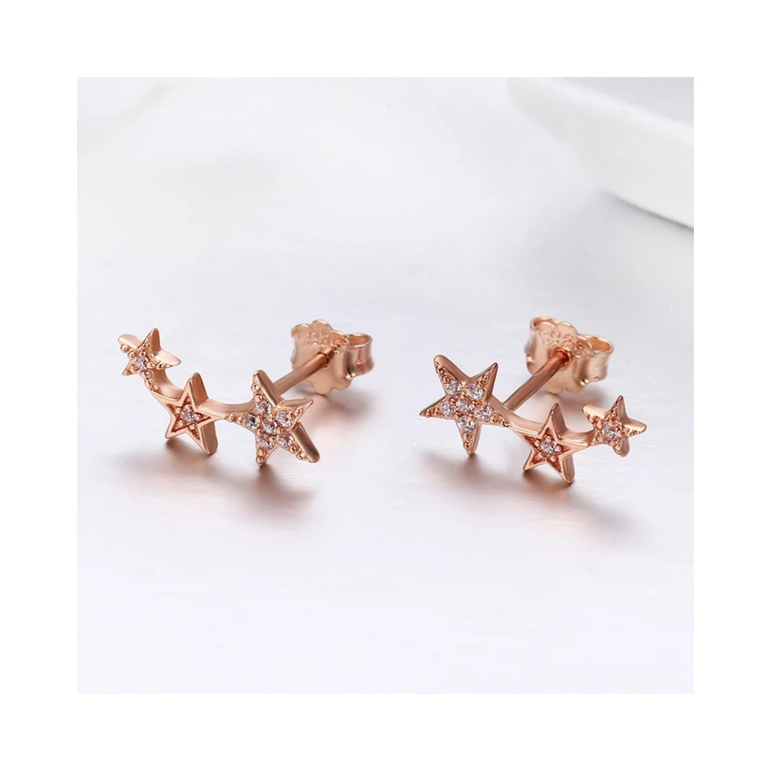 Cercei din argint Rose Gold Stars, Argint 925, Pentru Femei 1.05g