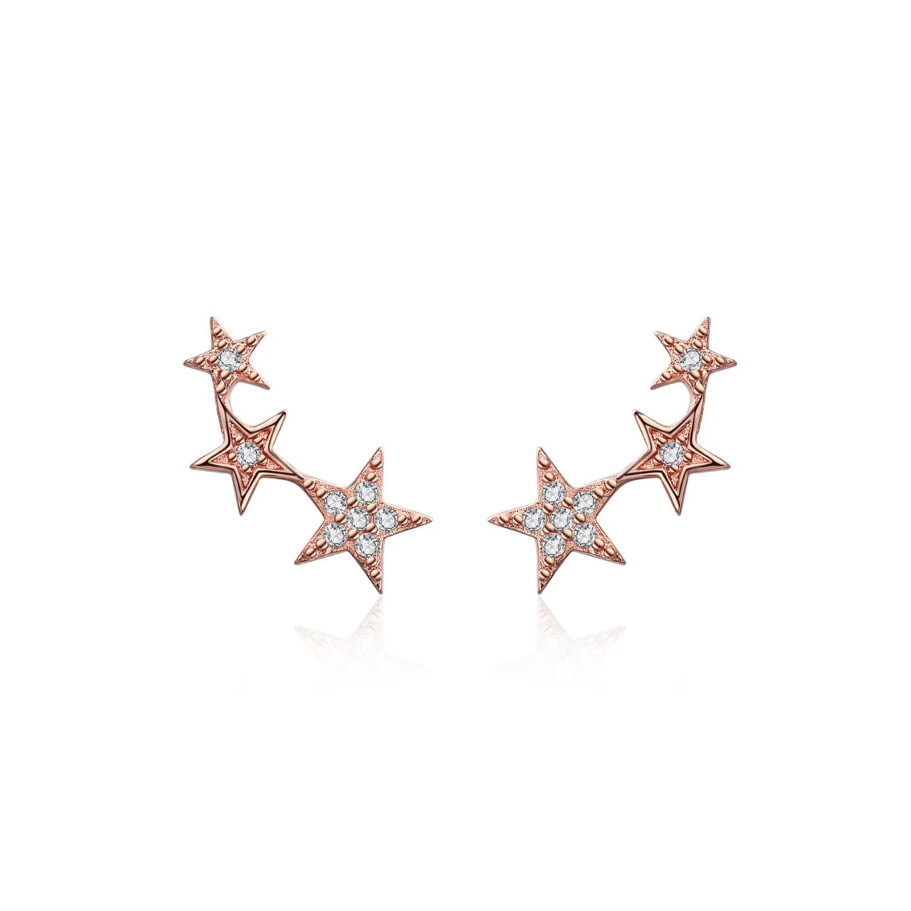 Cercei din argint Rose Gold Stars, Argint 925, Pentru Femei 1.05g