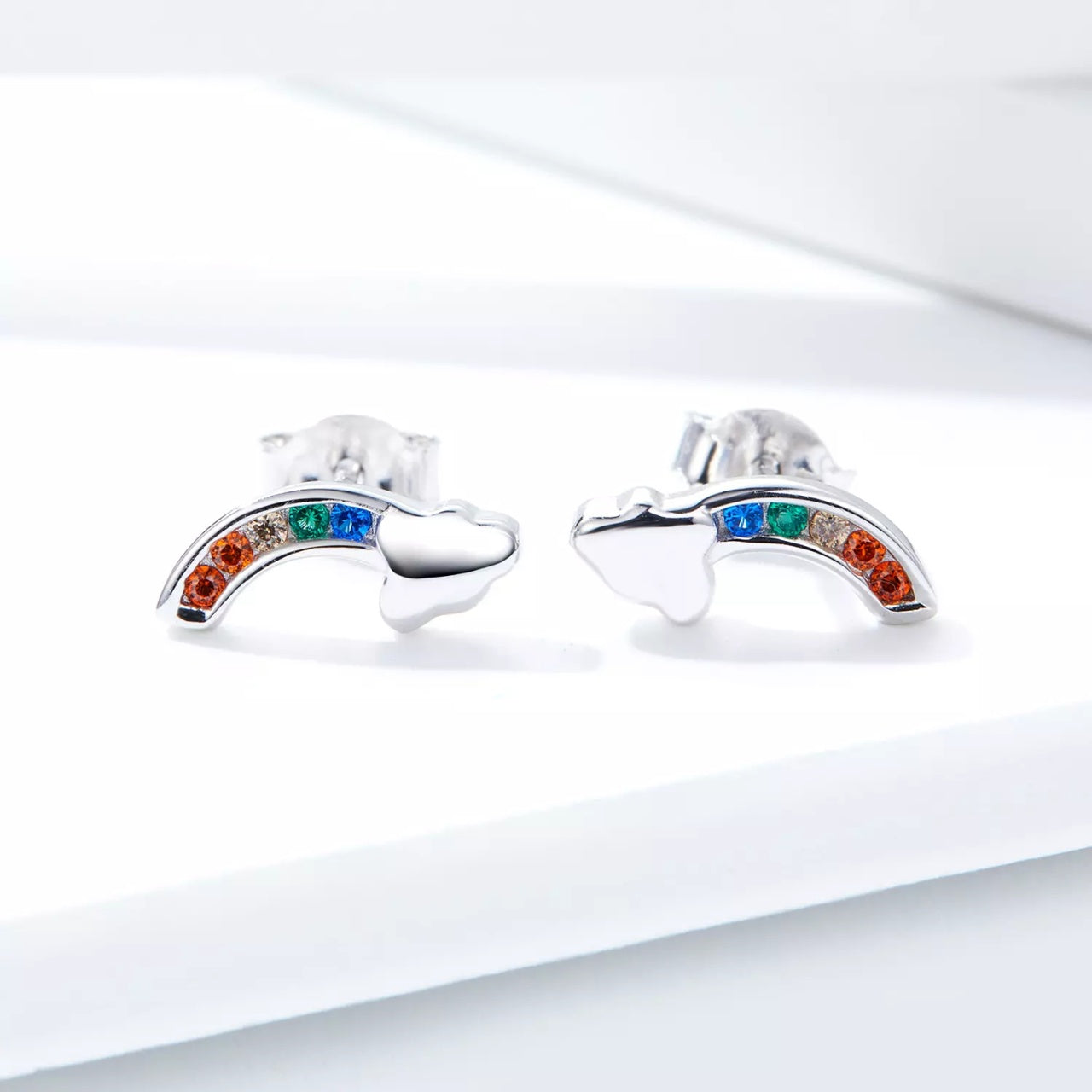 Cercei din argint Shiny Clouds Studs, Argint 925, Pentru Femei