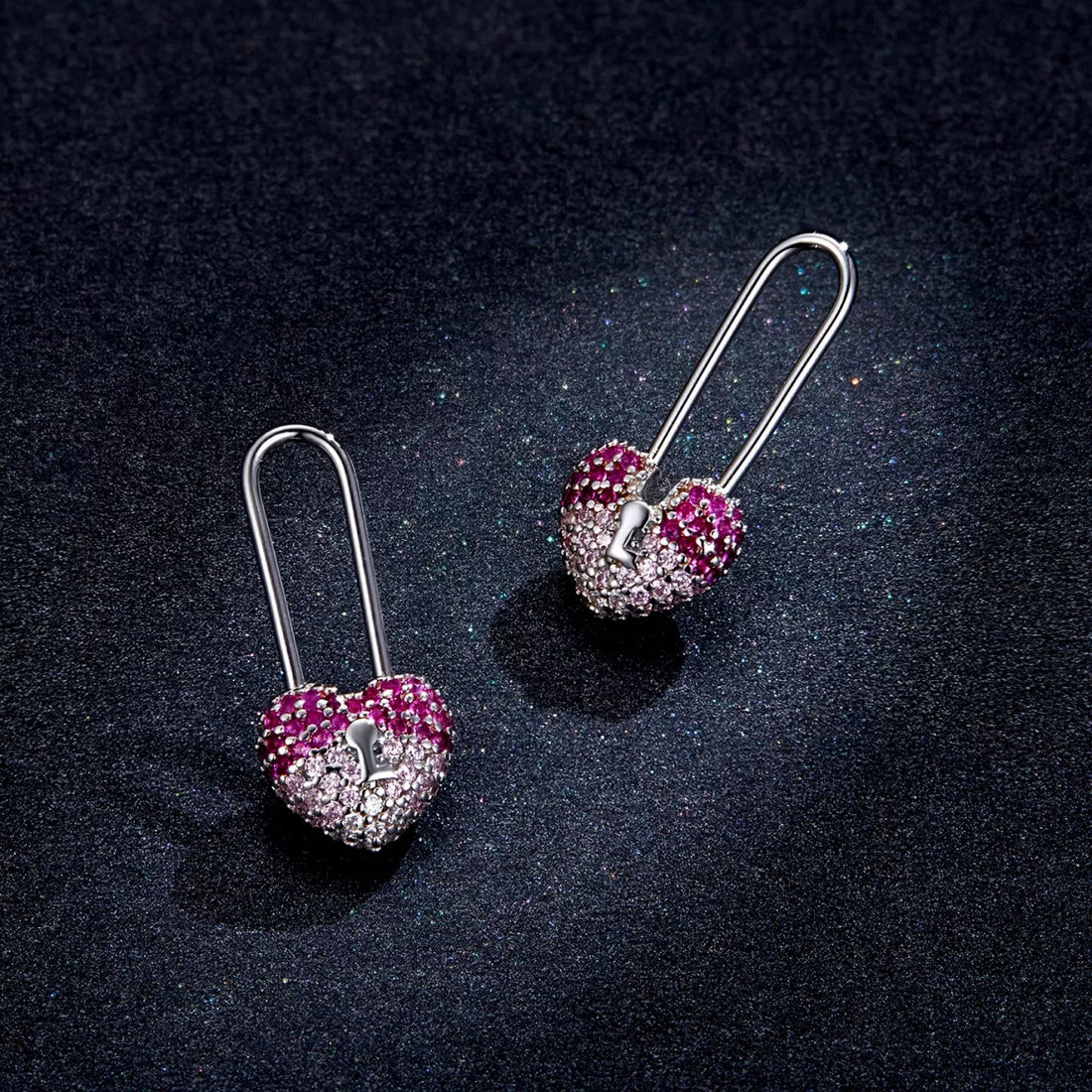 Cercei din argint Shiny Heart Safety Pin, Argint 925, Pentru Femei