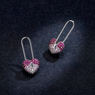 Cercei din argint Shiny Heart Safety Pin, Argint 925, Pentru Femei