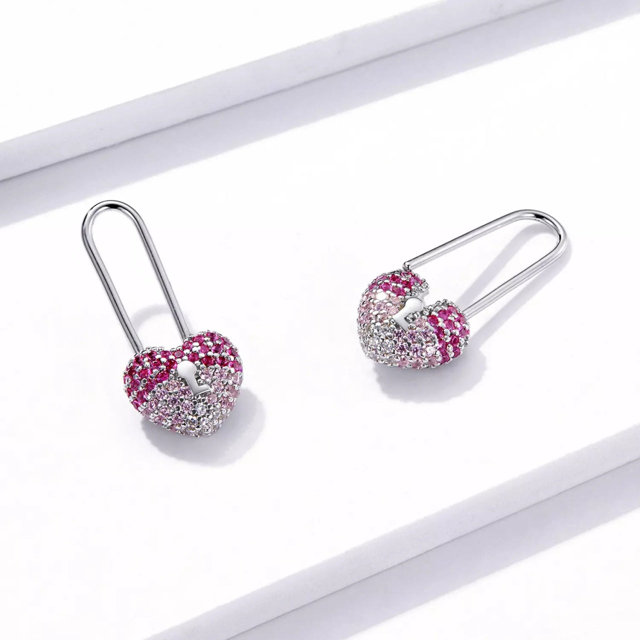 Cercei din argint Shiny Heart Safety Pin, Argint 925, Pentru Femei