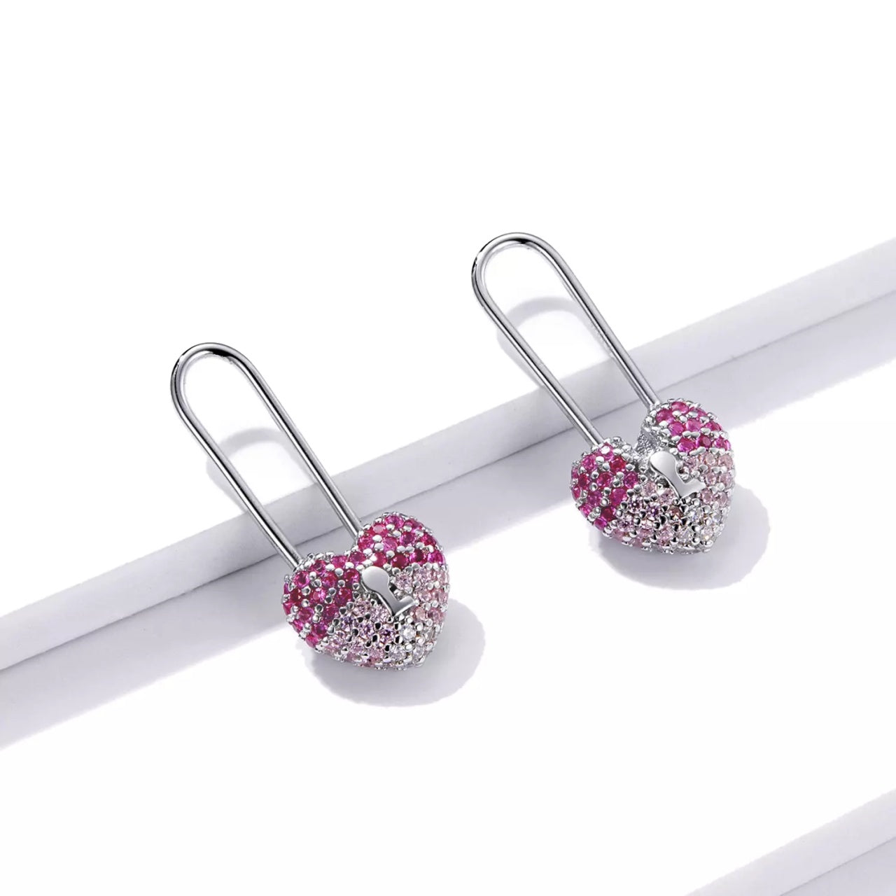 Cercei din argint Shiny Heart Safety Pin, Argint 925, Pentru Femei