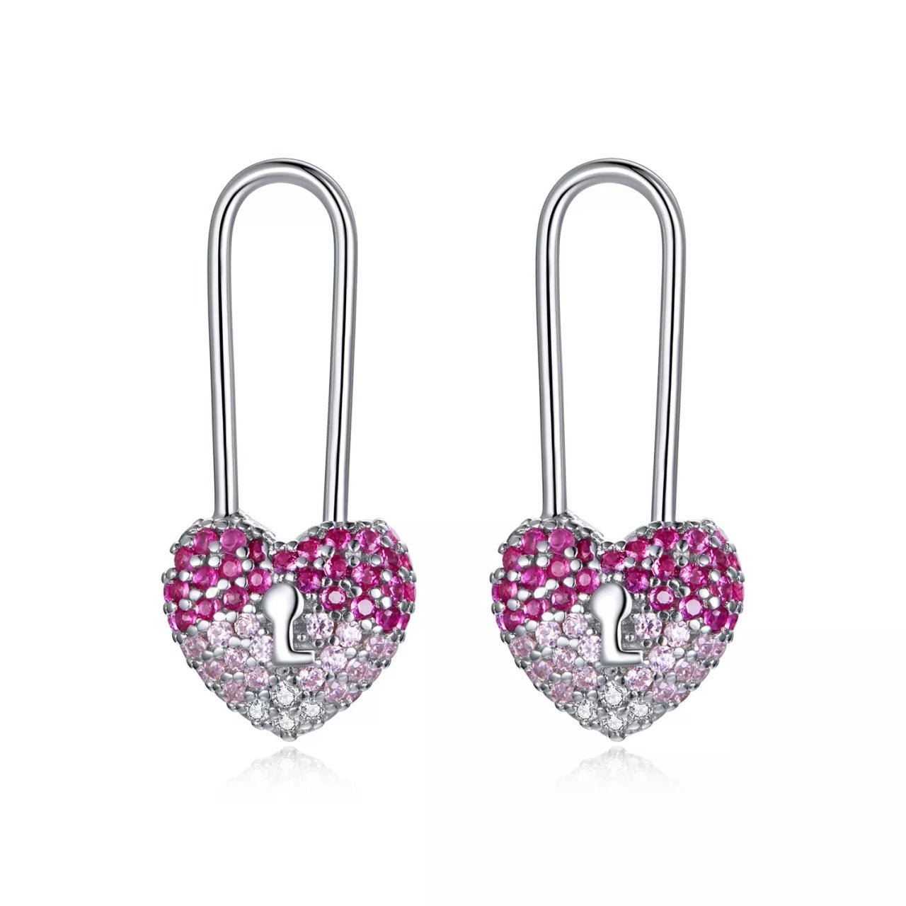 Cercei din argint Shiny Heart Safety Pin, Argint 925, Pentru Femei