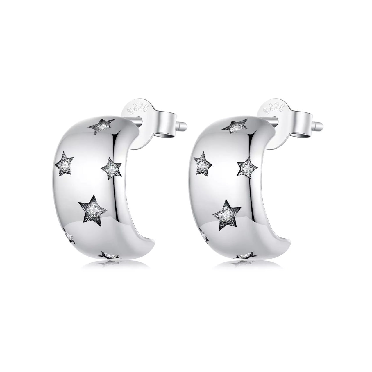 Cercei din argint Shiny Stars, Argint 925, Pentru Femei