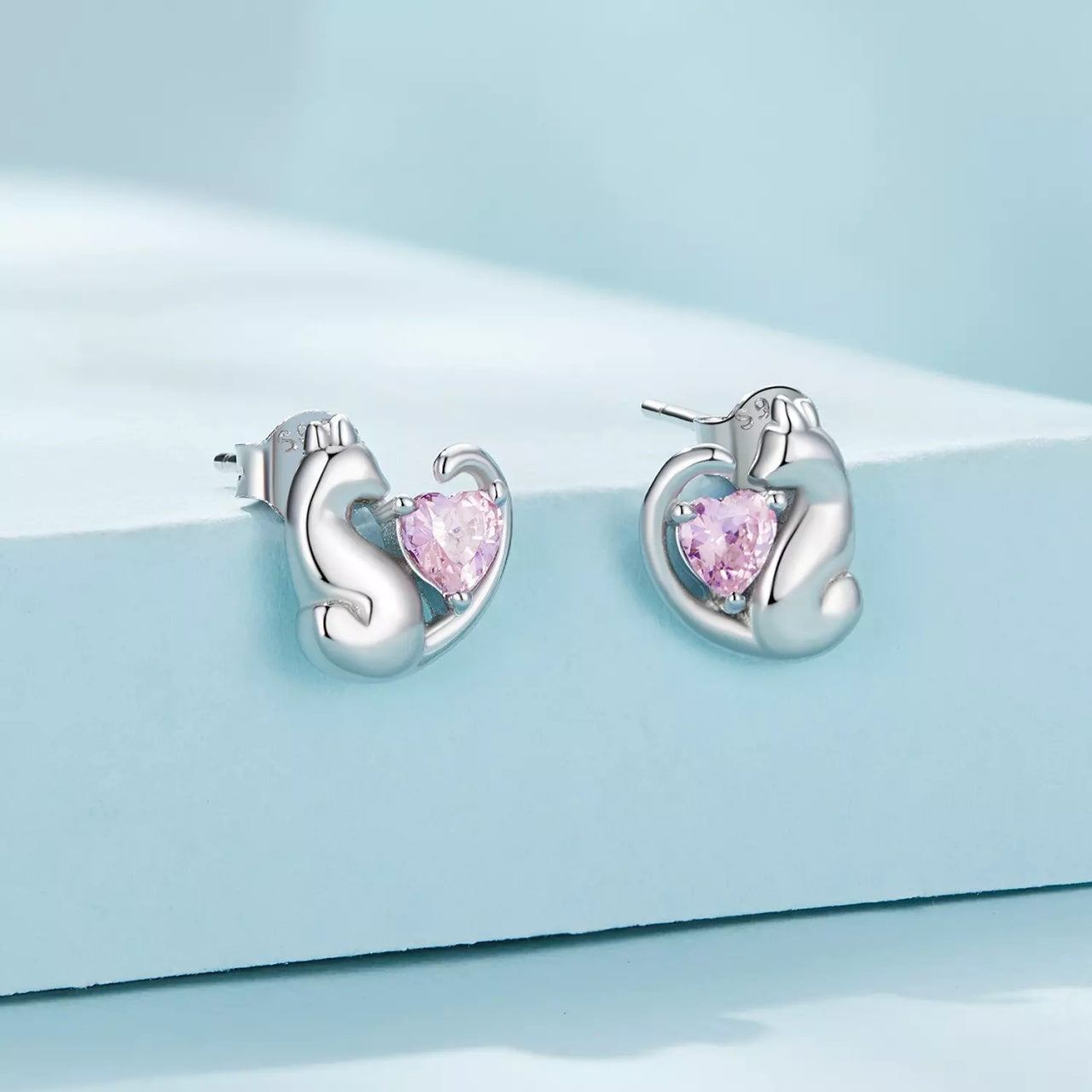 Cercei din argint Silver Cat Pink Love, Argint 925, Pentru Femei