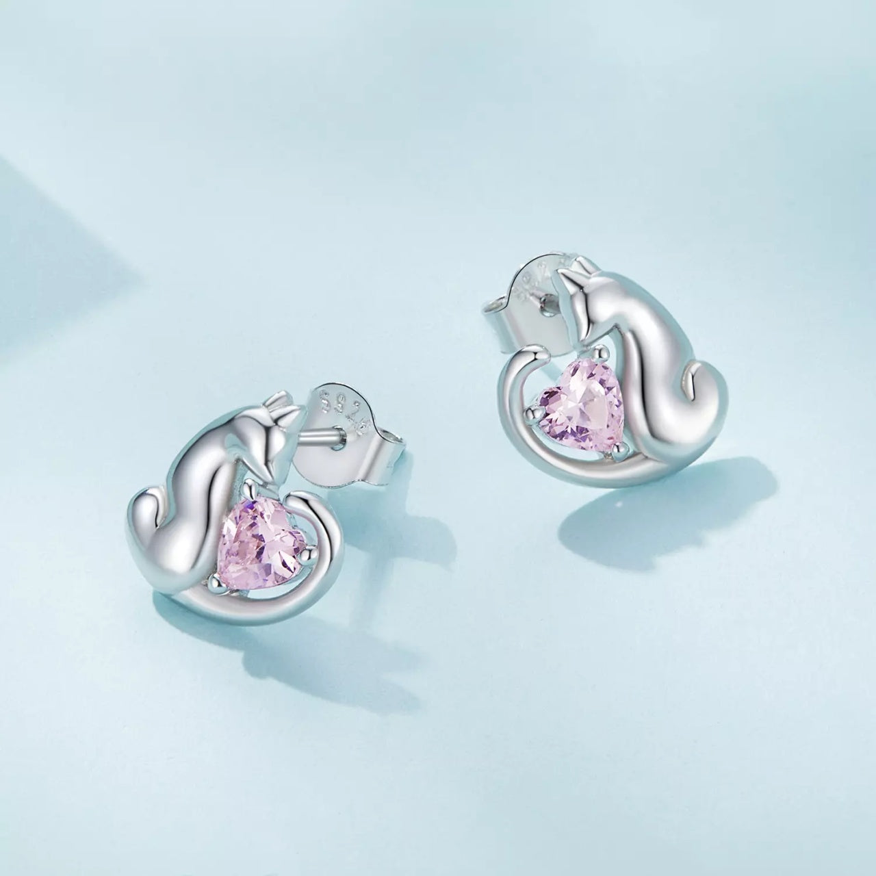 Cercei din argint Silver Cat Pink Love, Argint 925, Pentru Femei