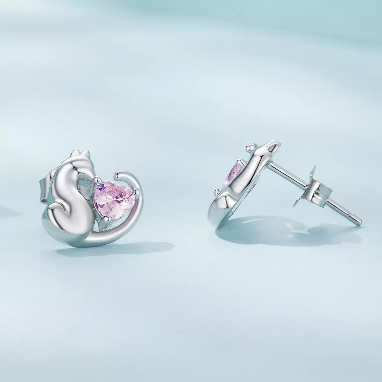 Cercei din argint Silver Cat Pink Love, Argint 925, Pentru Femei