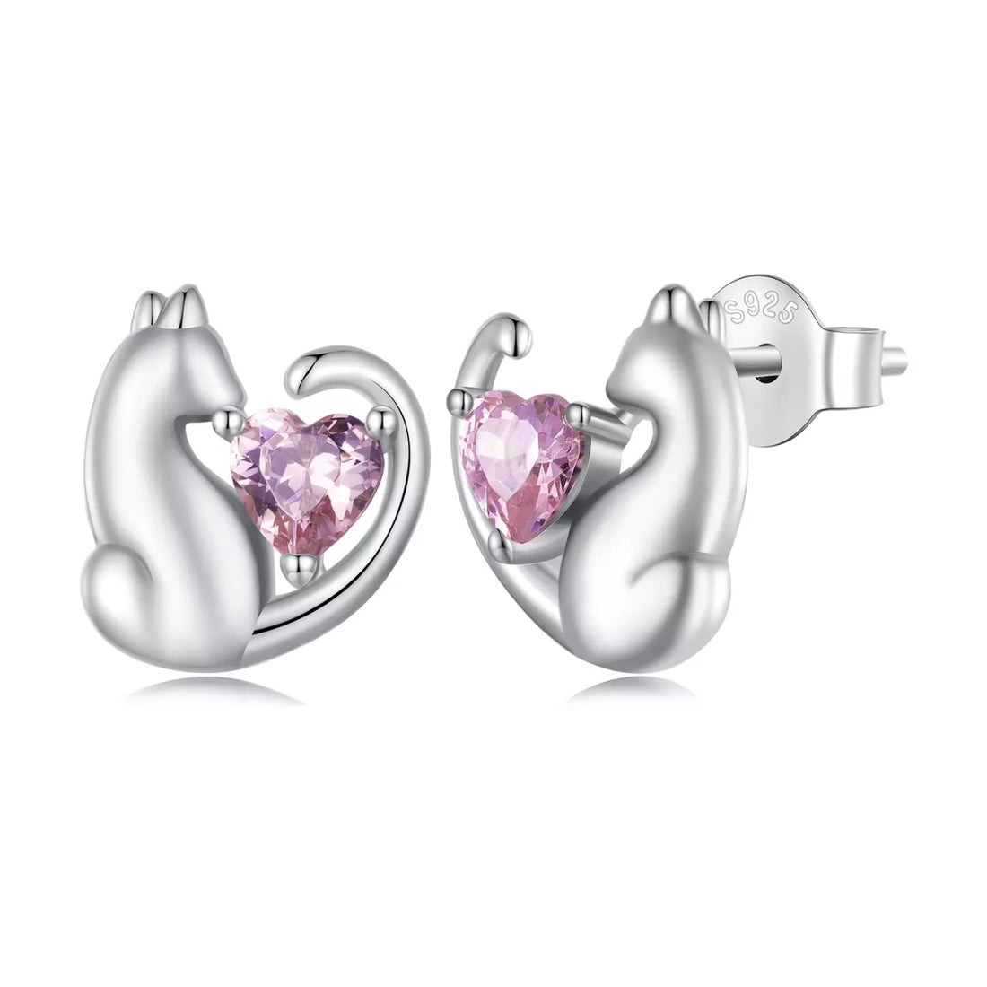 Cercei din argint Silver Cat Pink Love, Argint 925, Pentru Femei