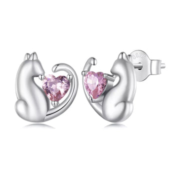 Cercei din argint Silver Cat Pink Love, Argint 925, Pentru Femei
