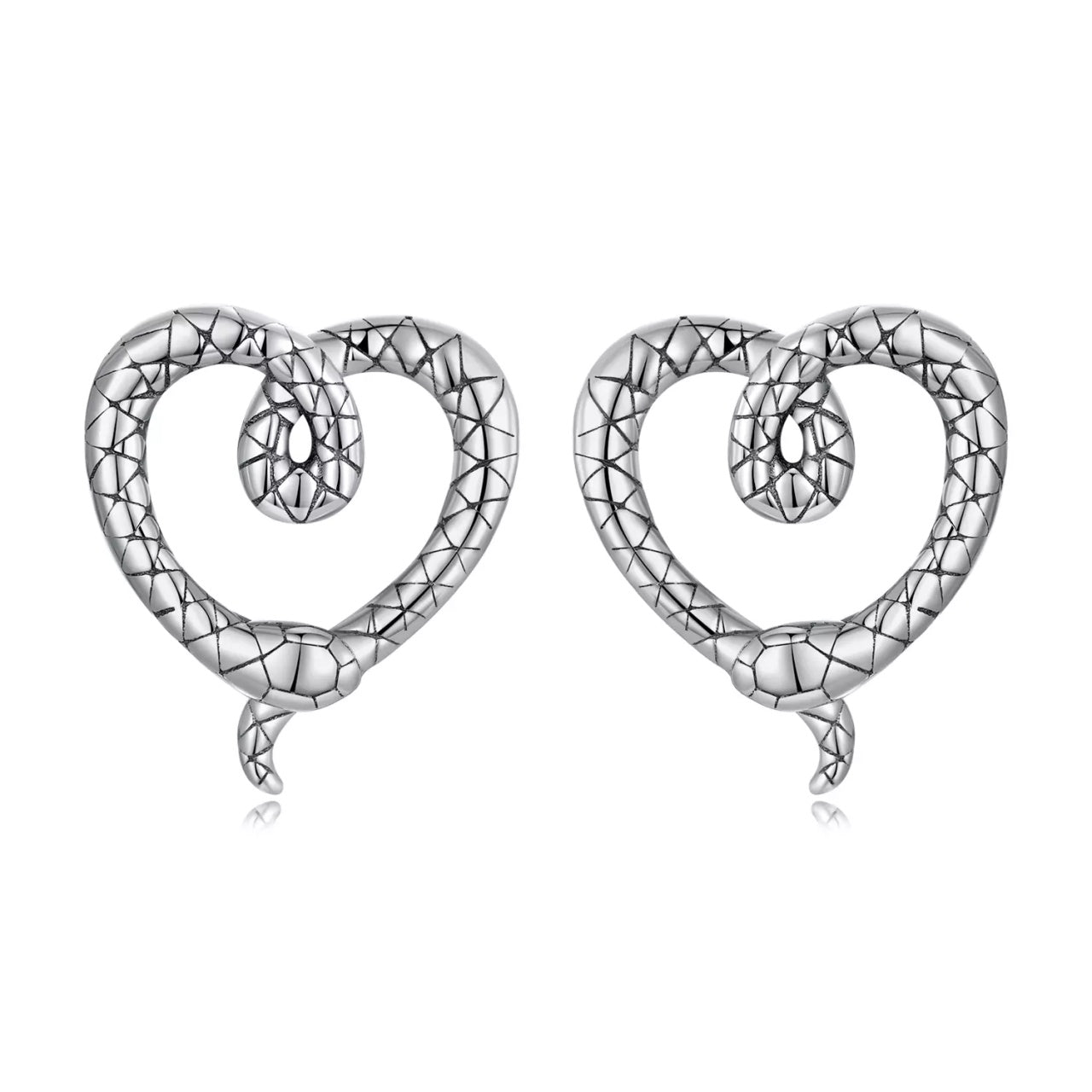 Cercei din argint Silver Snake Hearts, Argint 925, Pentru Femei