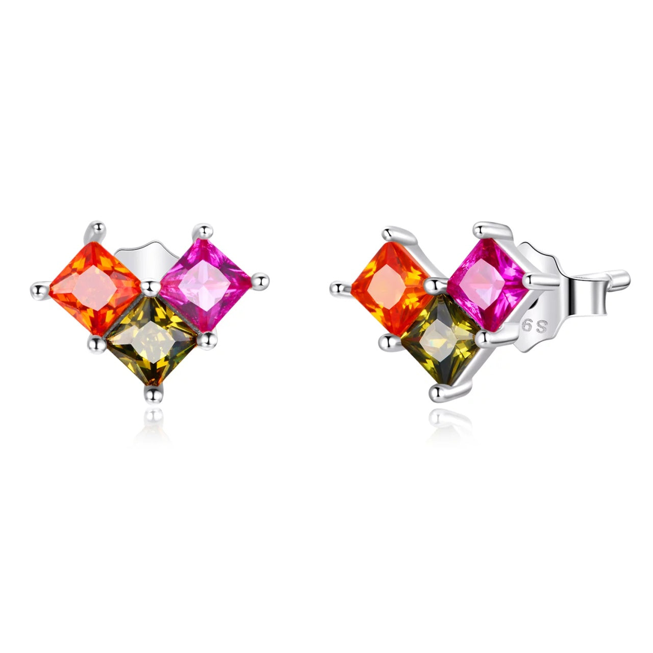 Cercei din argint Silvery Colorful Cubes, Argint 925, Pentru Femei