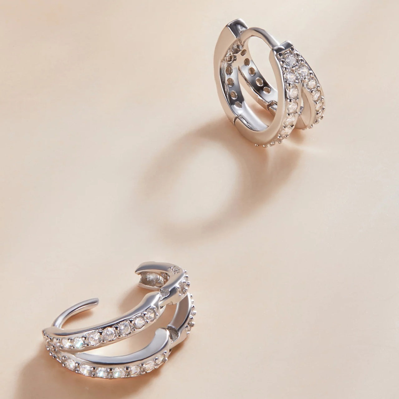 Cercei din argint Silvery Double Crystals Circle, Argint 925, Pentru Femei