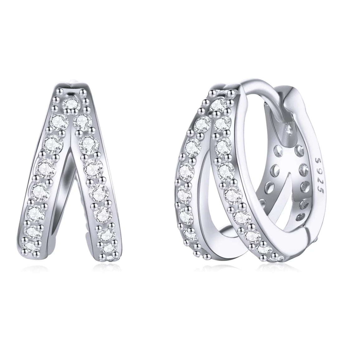 Cercei din argint Silvery Double Crystals Circle, Argint 925, Pentru Femei