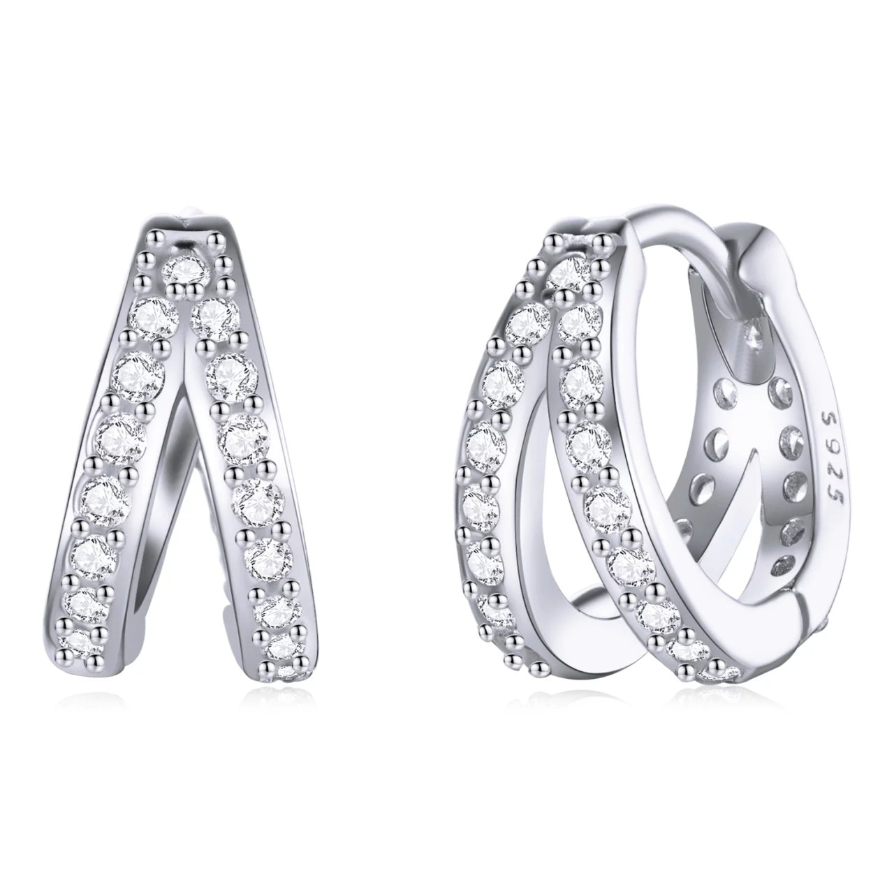 Cercei din argint Silvery Double Crystals Circle, Argint 925, Pentru Femei