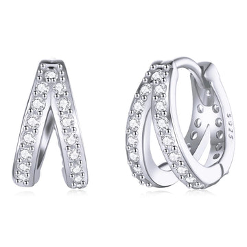 Cercei din argint Silvery Double Crystals Circle, Argint 925, Pentru Femei