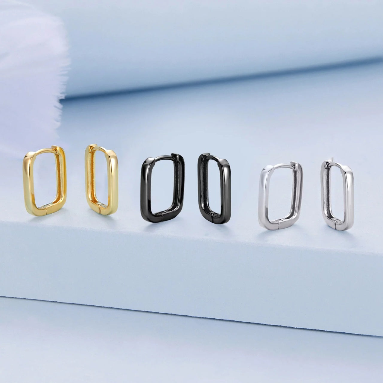 Cercei din argint Simple Golden Square, Argint 925, Pentru Femei