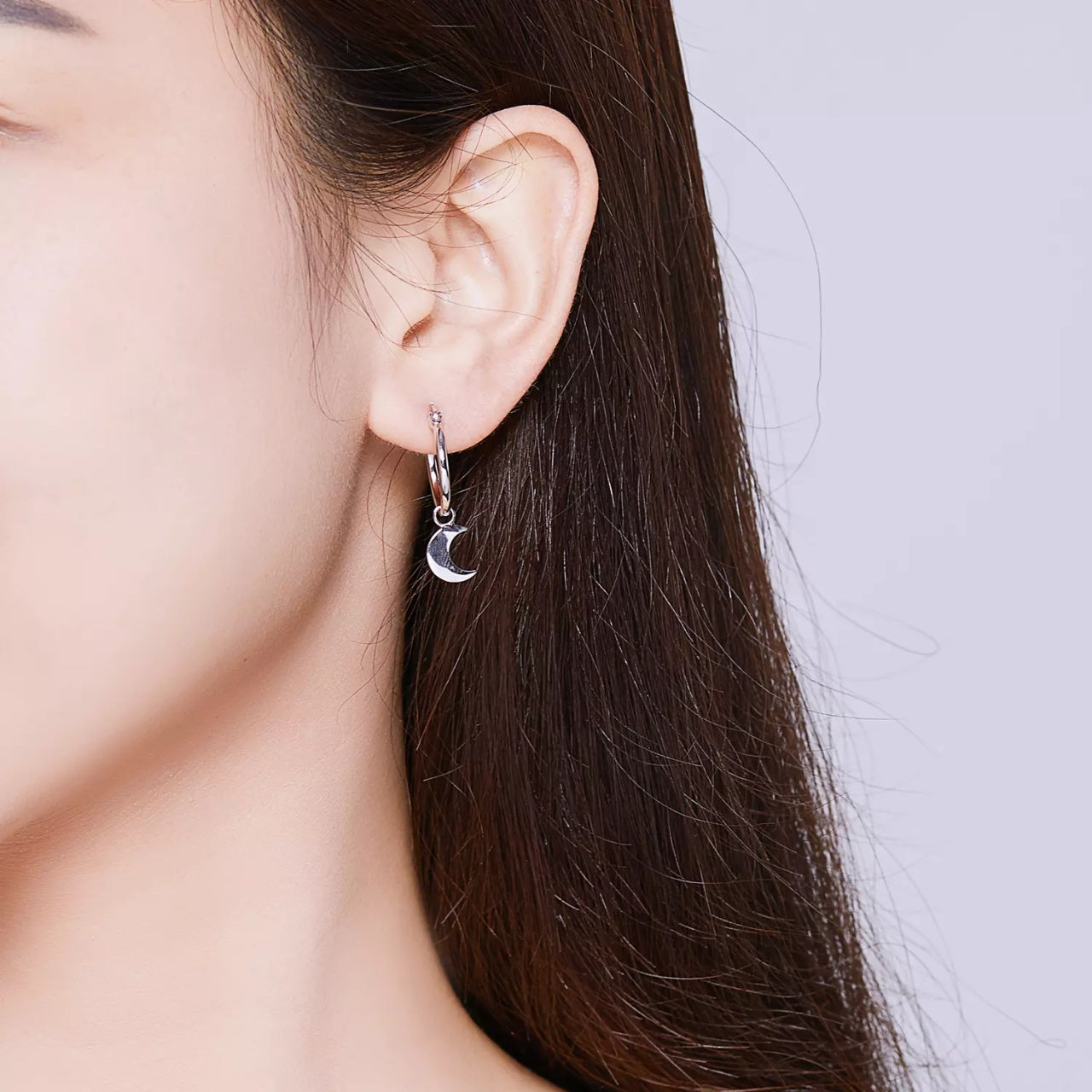 Cercei din argint Simple Moon & Star Hoops, Argint 925, Pentru Femei