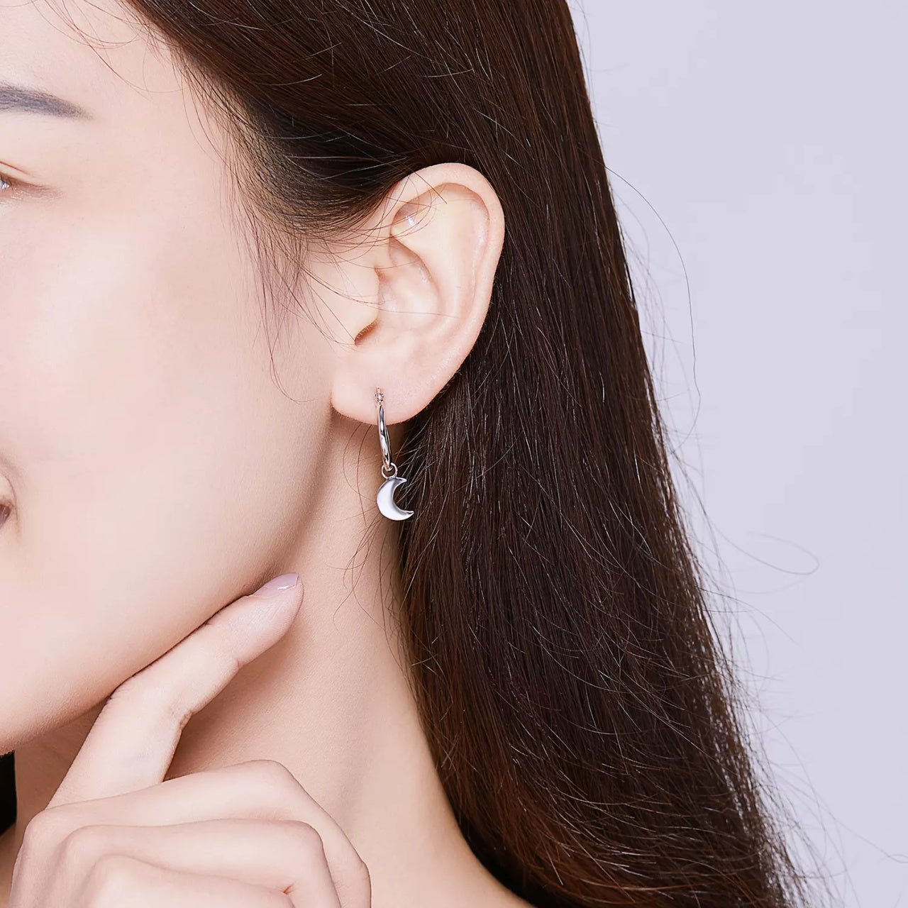 Cercei din argint Simple Moon & Star Hoops, Argint 925, Pentru Femei