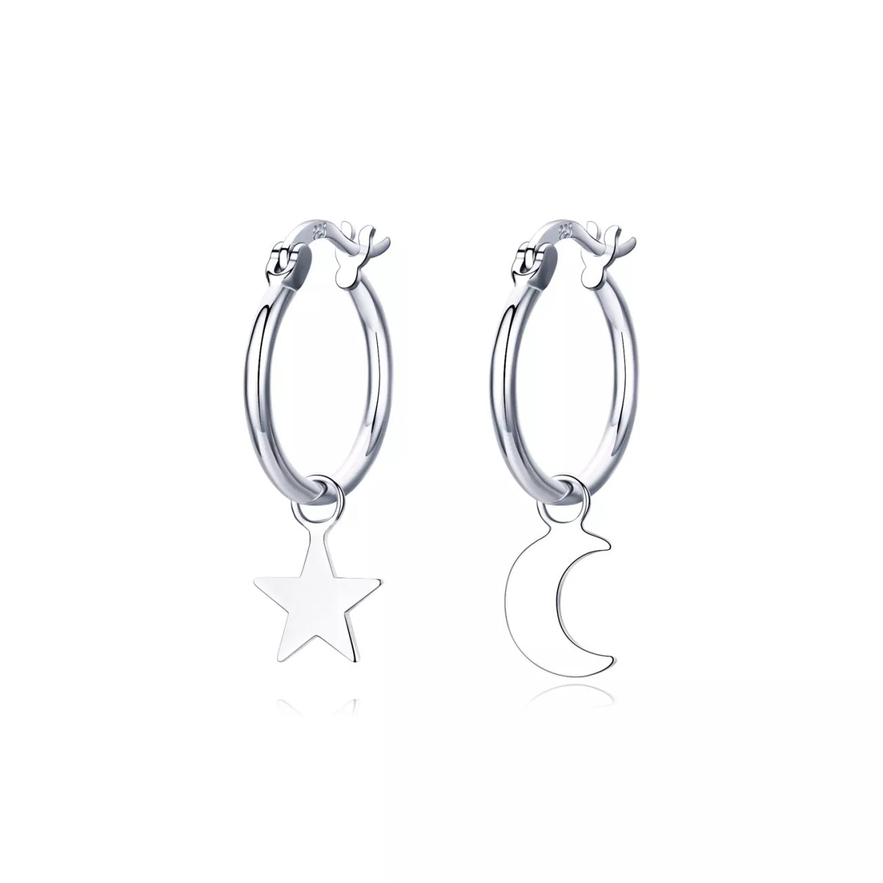Cercei din argint Simple Moon & Star Hoops, Argint 925, Pentru Femei