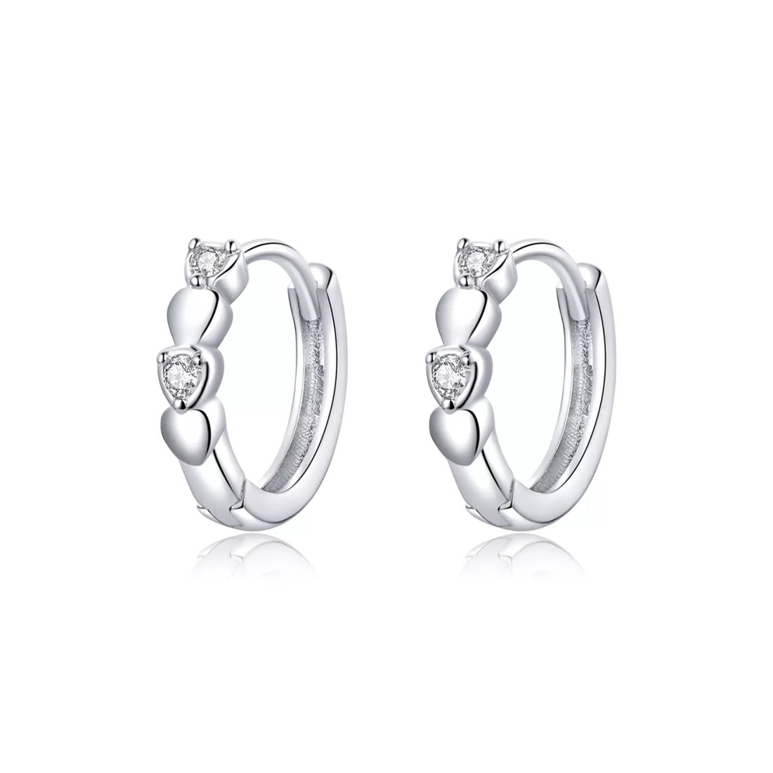 Cercei din argint Simple & Shiny Hearts Hoops, Argint 925, Pentru Femei