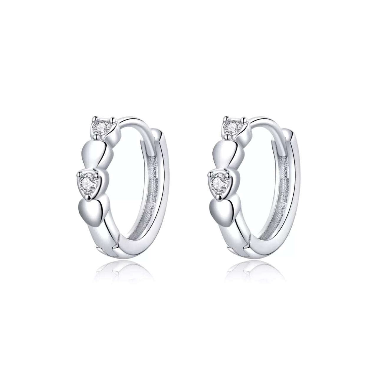 Cercei din argint Simple & Shiny Hearts Hoops, Argint 925, Pentru Femei