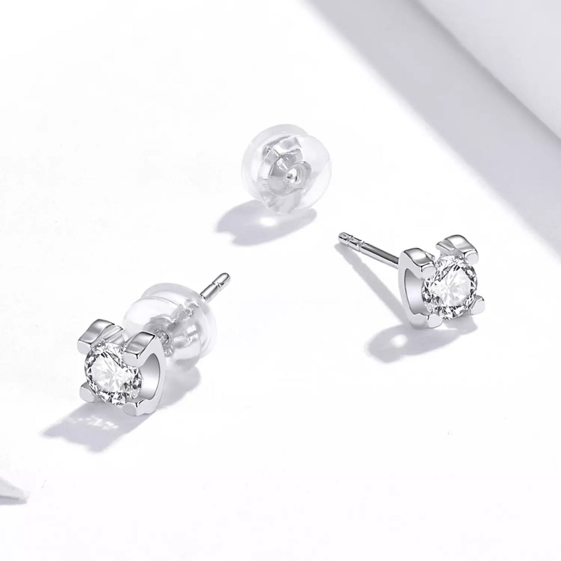 Cercei din argint Simple Square Crystal, Argint 925, Pentru Femei
