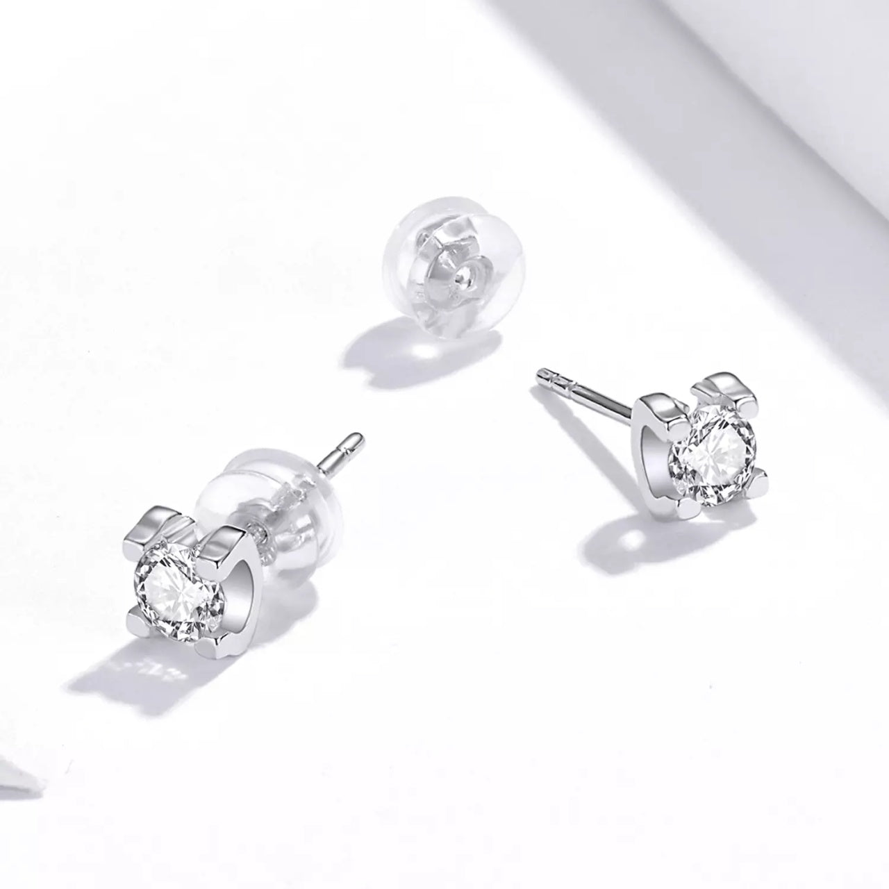Cercei din argint Simple Square Crystal, Argint 925, Pentru Femei