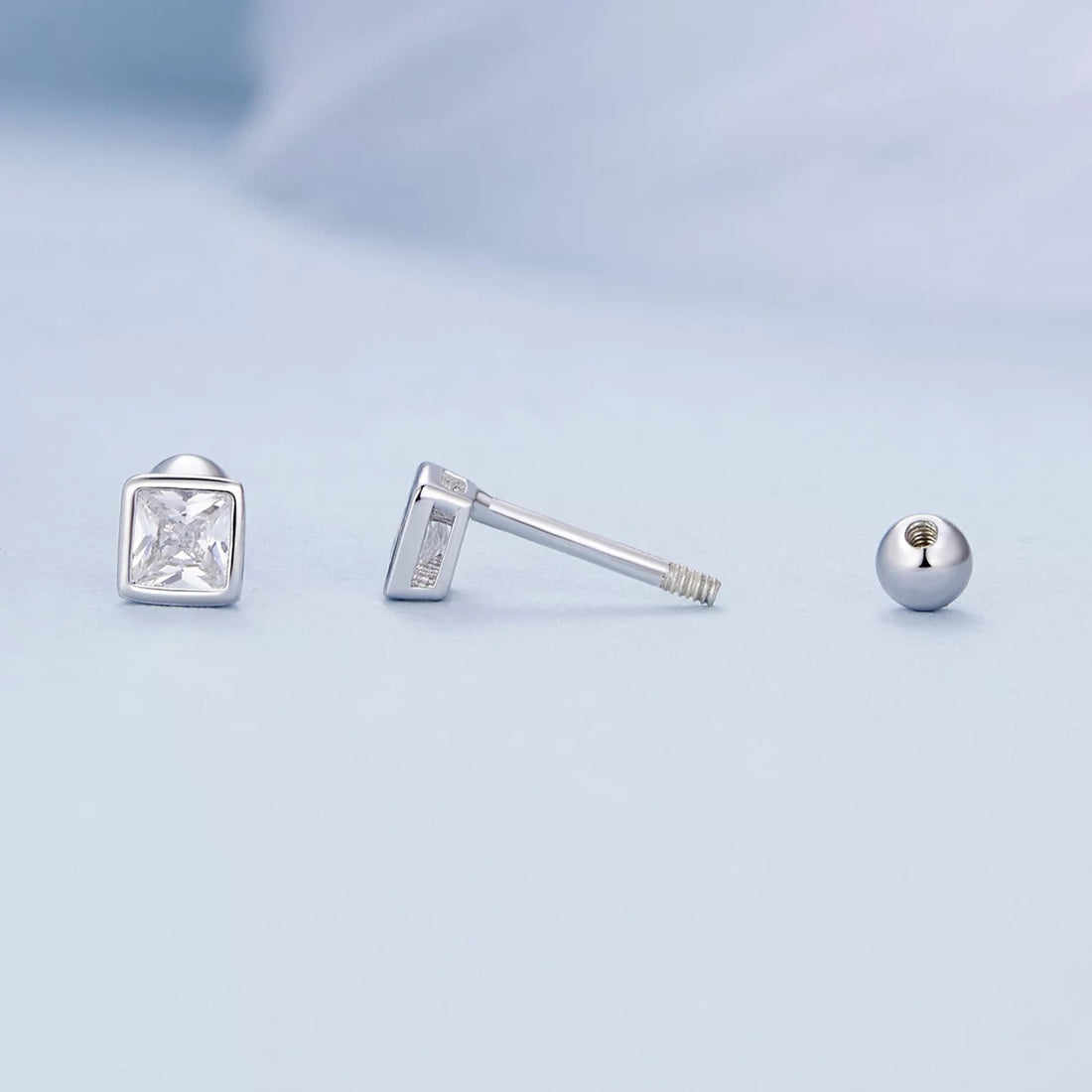 Cercei din argint Small Square Crystal Elegance, Argint 925, Pentru Femei