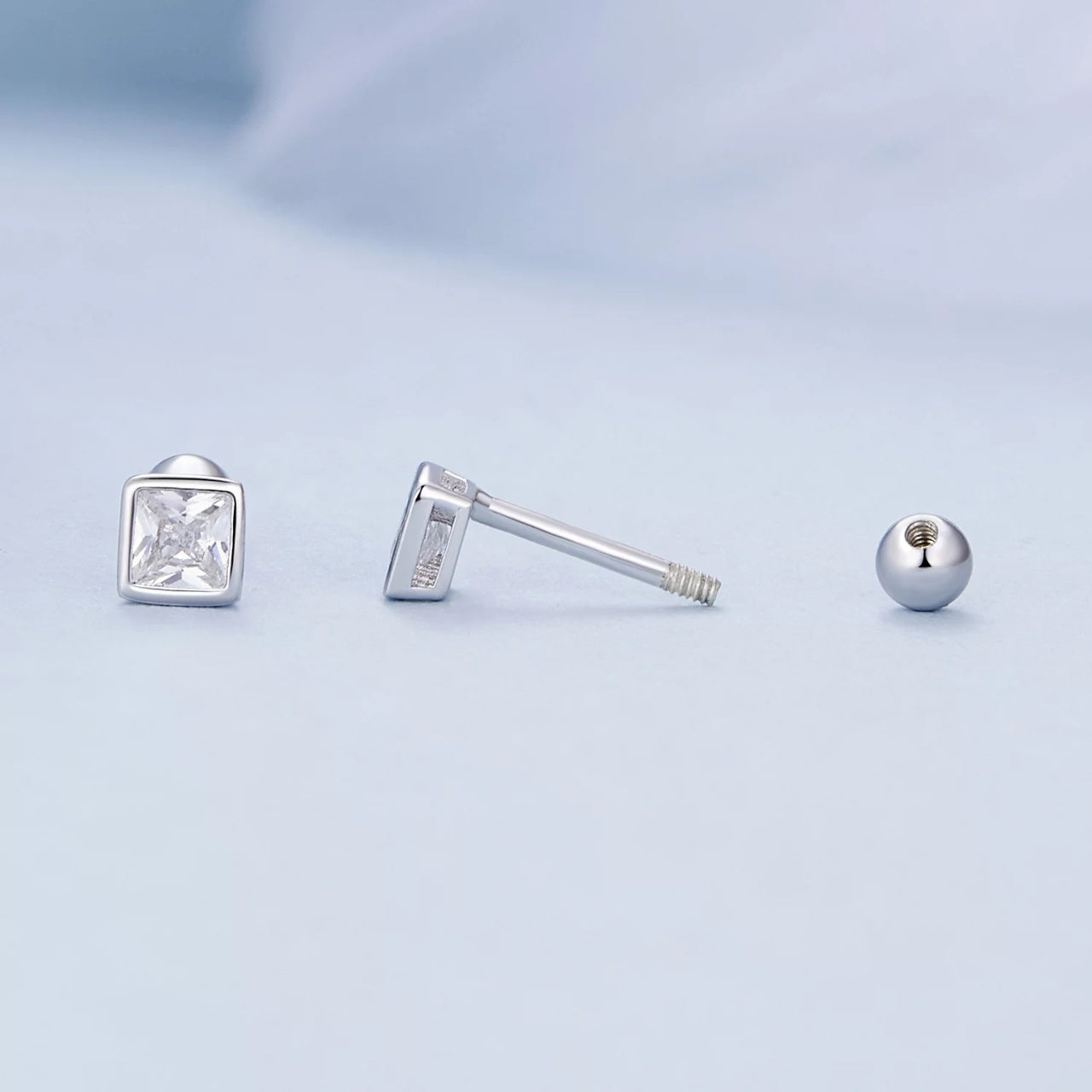Cercei din argint Small Square Crystal Elegance, Argint 925, Pentru Femei
