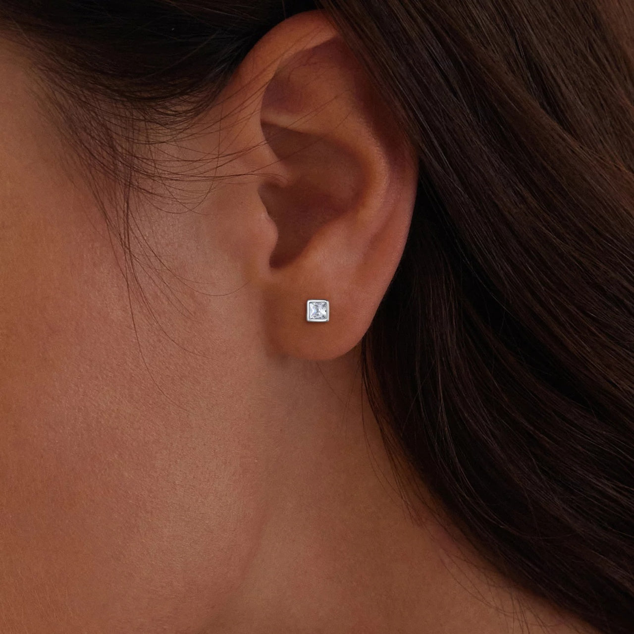 Cercei din argint Small Square Crystal Elegance, Argint 925, Pentru Femei