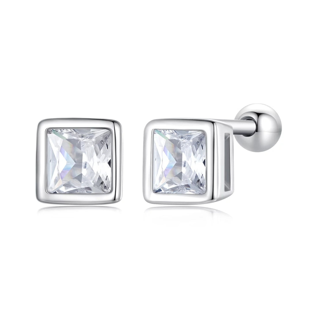 Cercei din argint Small Square Crystal Elegance, Argint 925, Pentru Femei