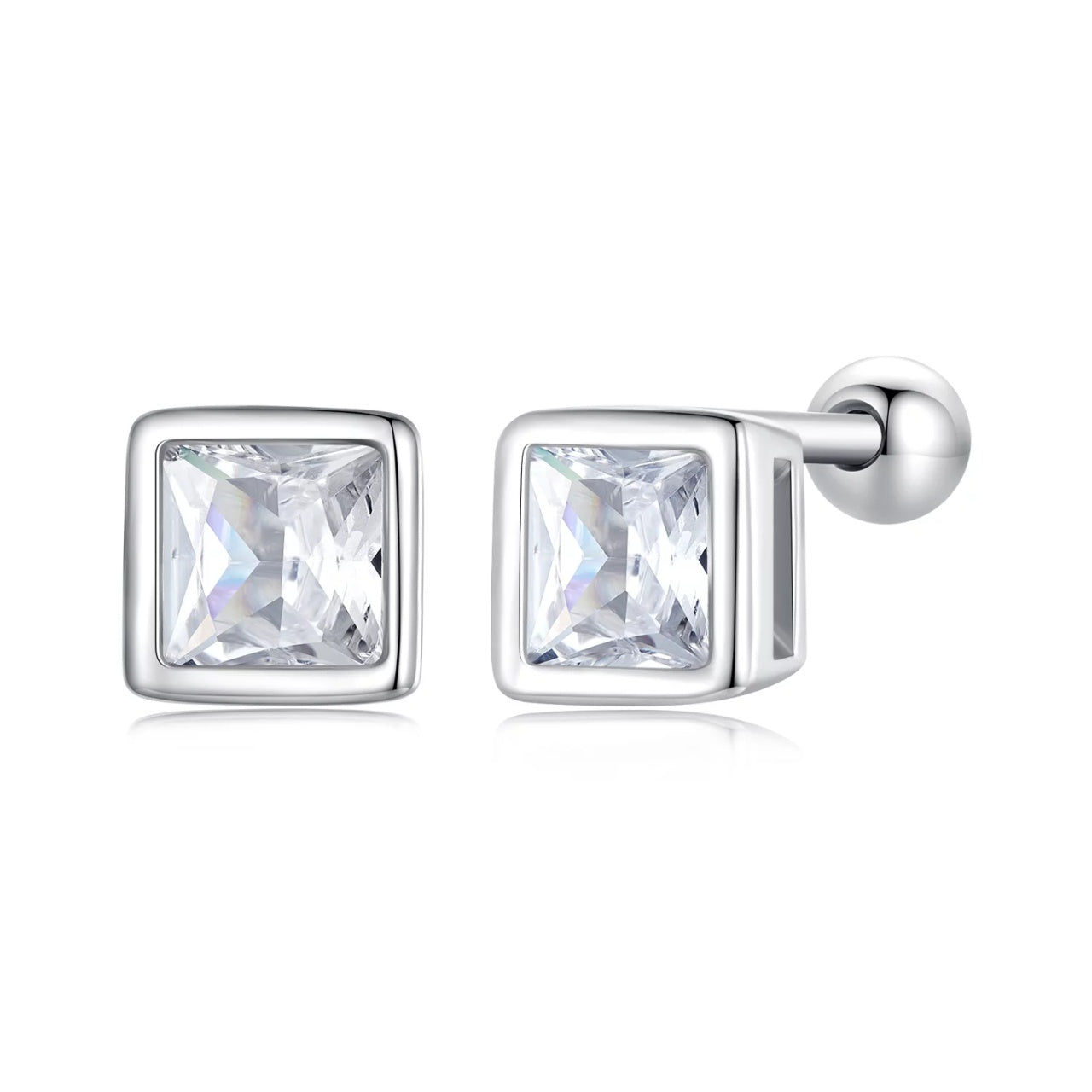 Cercei din argint Small Square Crystal Elegance, Argint 925, Pentru Femei