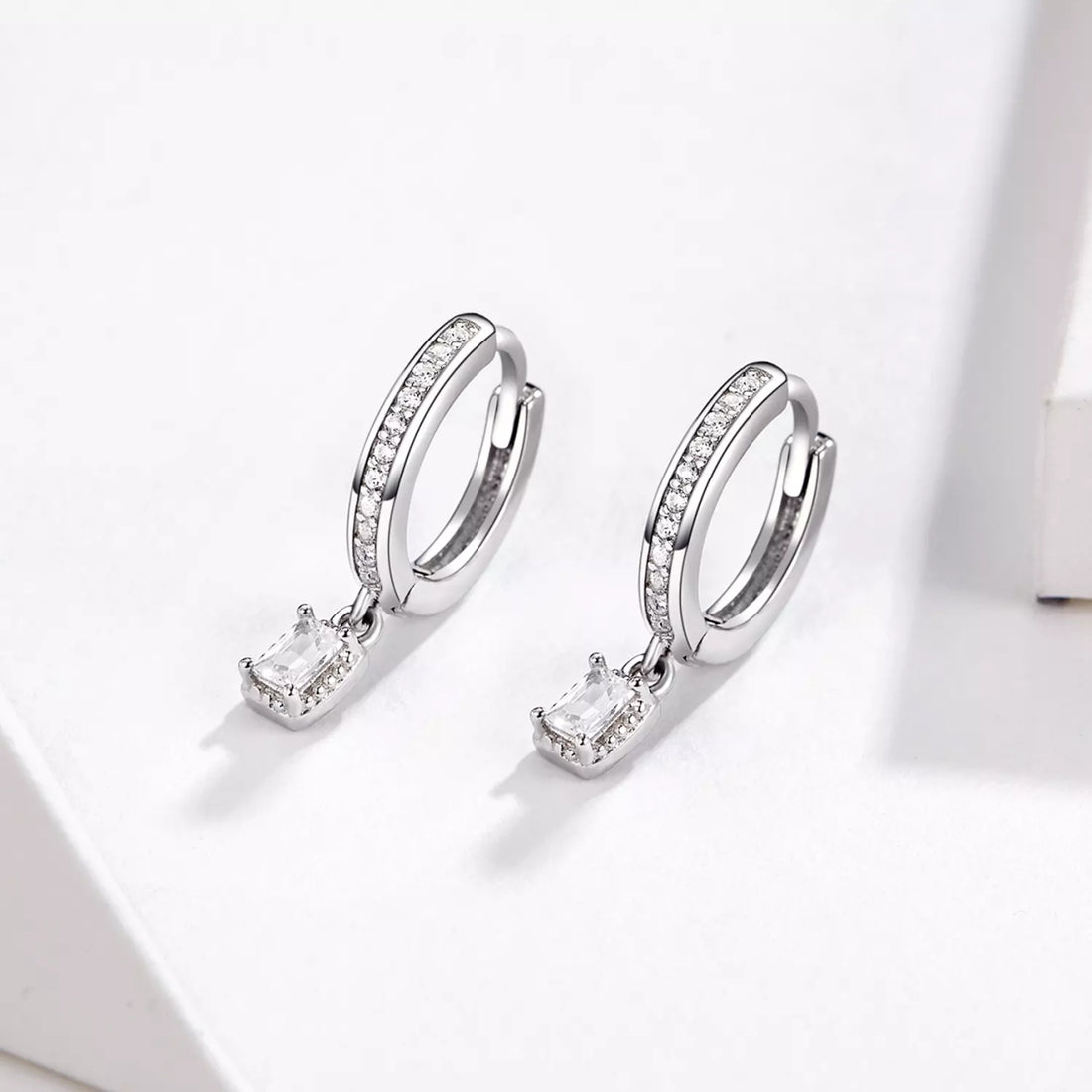Cercei din argint Sparklin Square Hoops, Argint 925, Pentru Femei