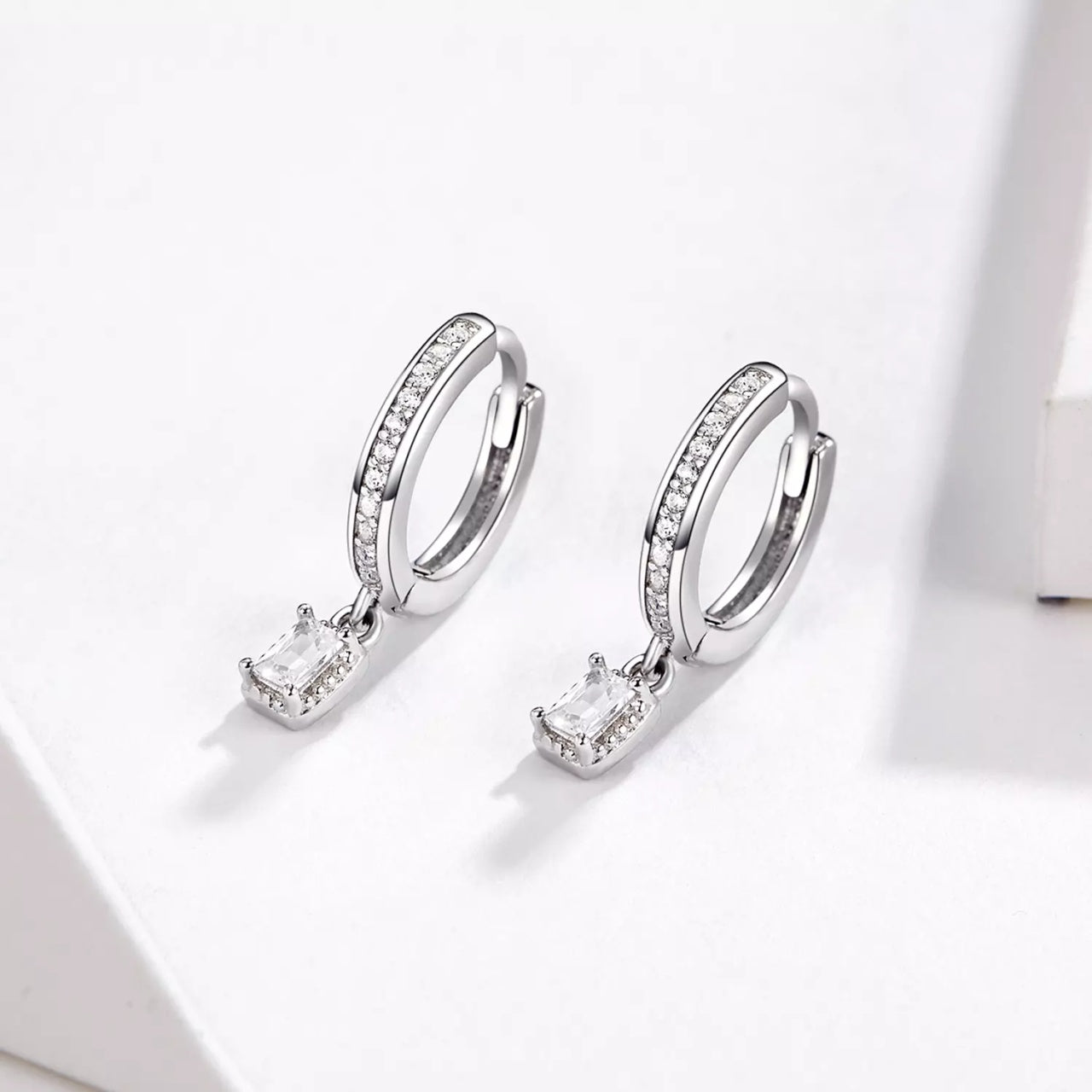 Cercei din argint Sparklin Square Hoops, Argint 925, Pentru Femei