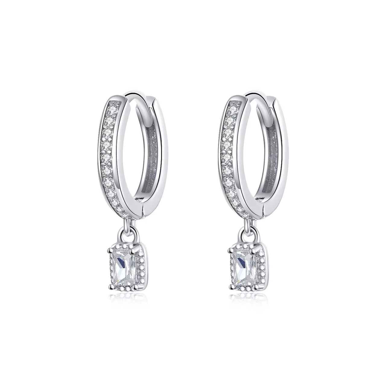 Cercei din argint Sparklin Square Hoops, Argint 925, Pentru Femei