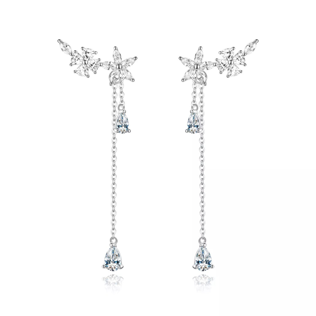 Cercei din argint Sparkling Chain Flowers, Argint 925, Pentru Femei