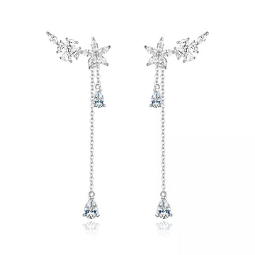 Cercei din argint Sparkling Chain Flowers, Argint 925, Pentru Femei