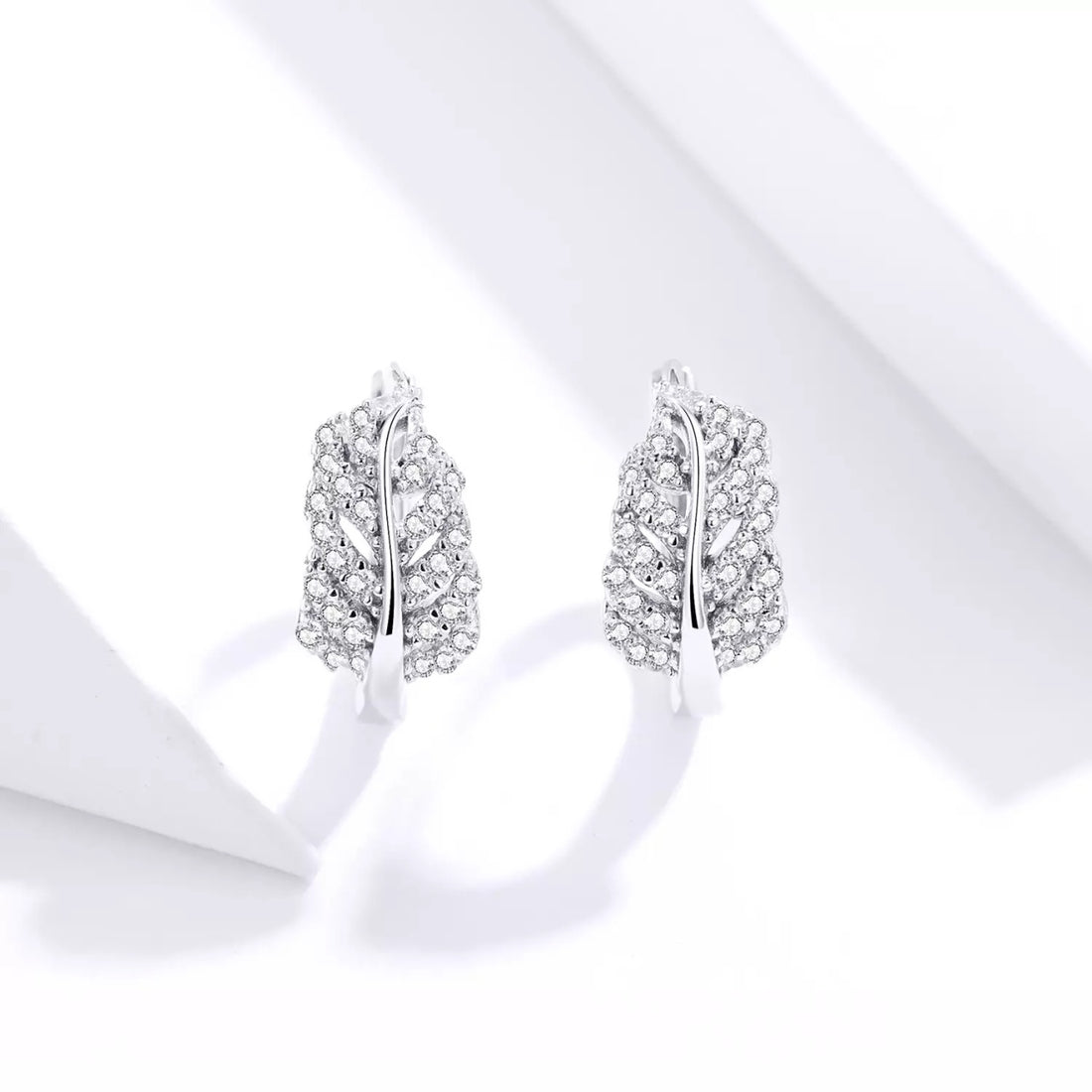 Cercei din argint Sparkling Leaves Hoops, Argint 925, Pentru Femei 2.3g