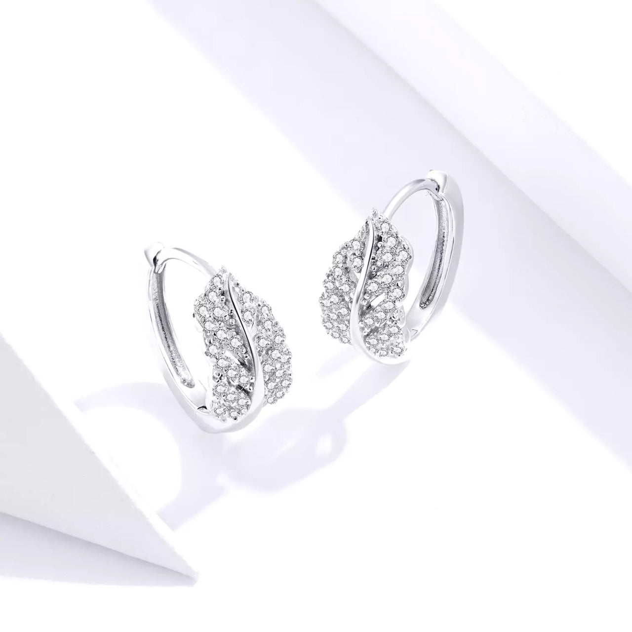Cercei din argint Sparkling Leaves Hoops, Argint 925, Pentru Femei 2.3g