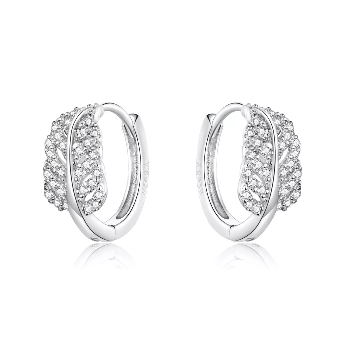 Cercei din argint Sparkling Leaves Hoops, Argint 925, Pentru Femei 2.3g