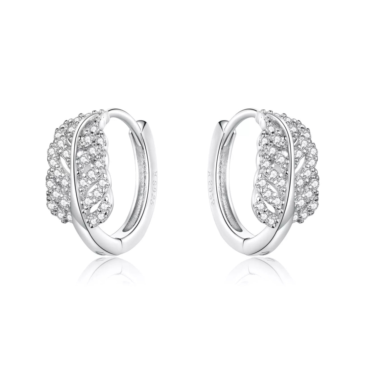 Cercei din argint Sparkling Leaves Hoops, Argint 925, Pentru Femei 2.3g