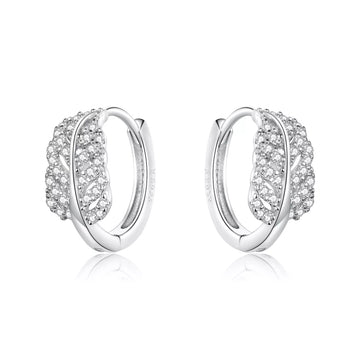 Cercei din argint Sparkling Leaves Hoops, Argint 925, Pentru Femei 2.3g