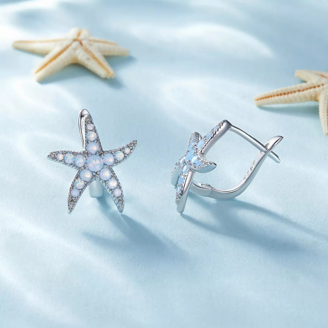 Cercei din argint Sparkling Starfish, Argint 925, Pentru Femei