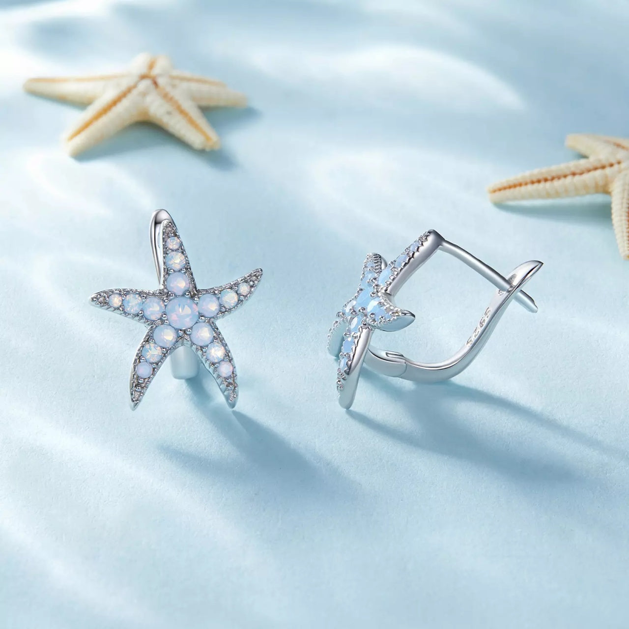 Cercei din argint Sparkling Starfish, Argint 925, Pentru Femei